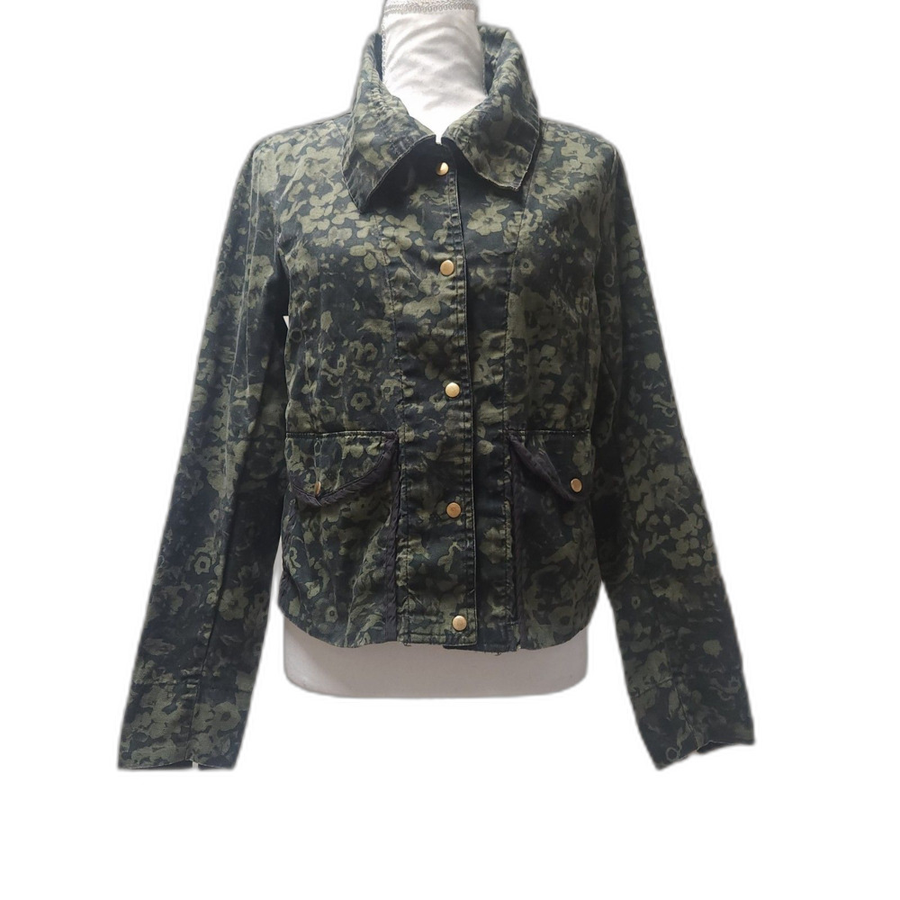 Gap Grunge Green Floral Camouflage Snap Front Utility Cropped Jacket X-Small